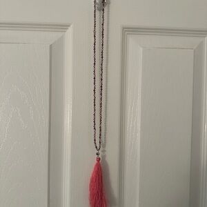 Beaded Tassel Pendant Necklace in Hot Pink